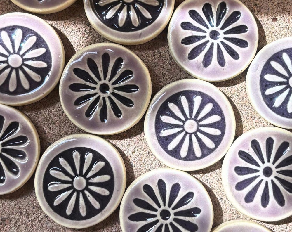 Handmade Ceramic Flower Magnets - Set of 6