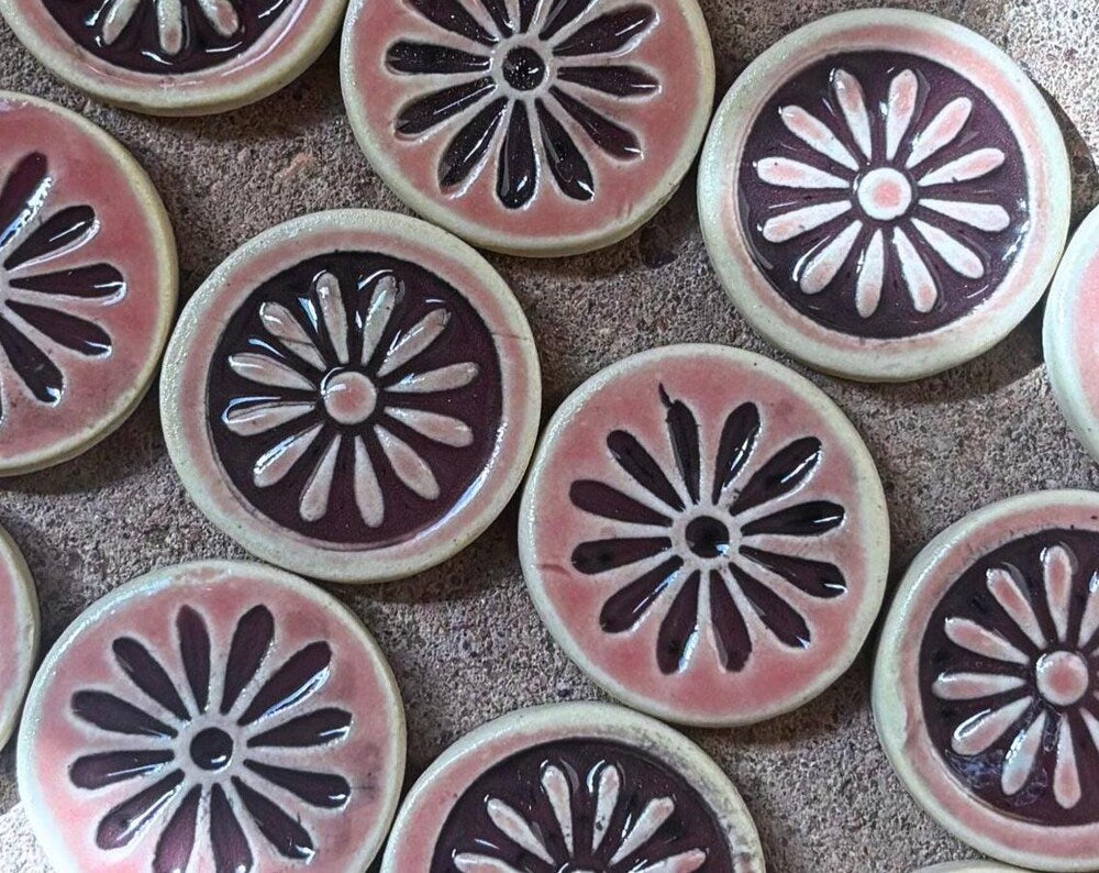 Handmade Ceramic Flower Magnets - Set of 6