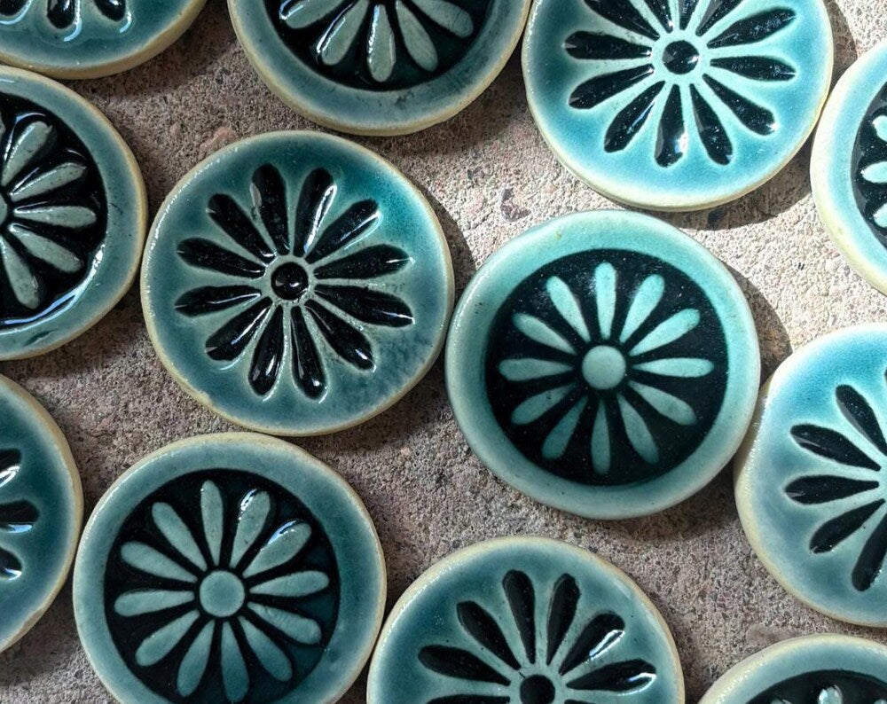 Handmade Ceramic Flower Magnets - Set of 6